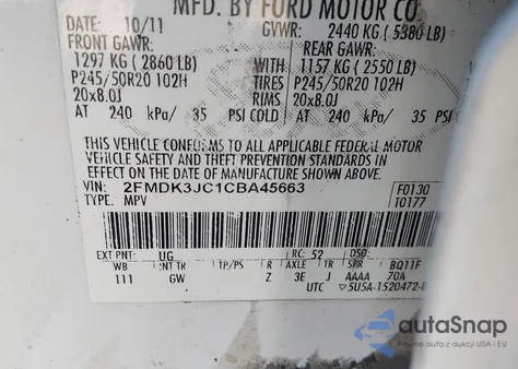2012 Ford Edge Sel from USA, damaged, VIN 2FMDK3JC1CBA45663